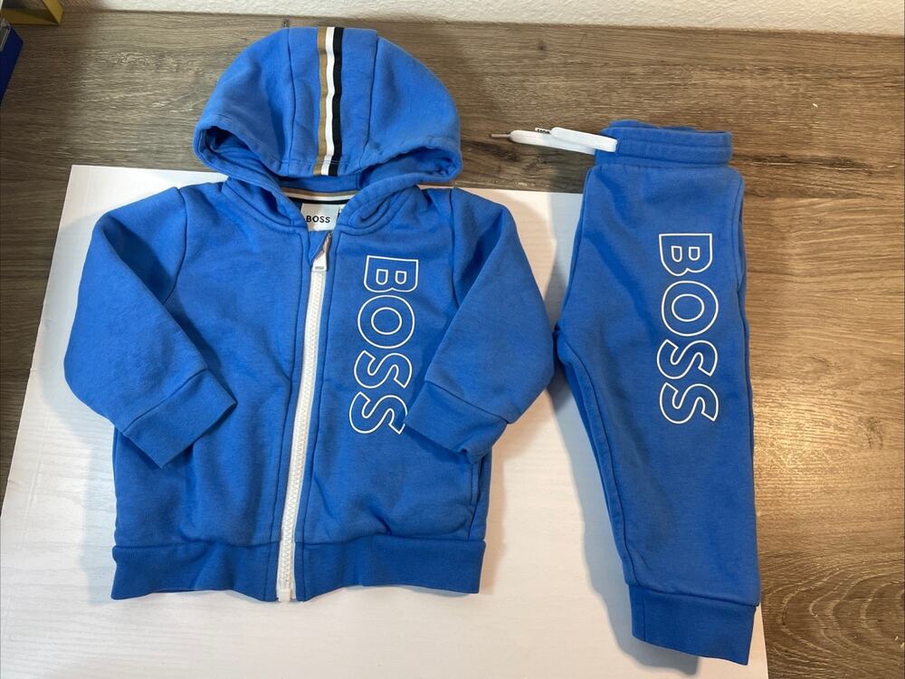 Hugo Boss Kids Zip Jacket & Plush Pants Set – Size 12 Months